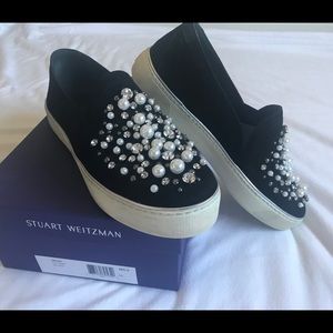 Stuart Weitzman Decor black suede slip on